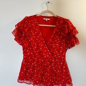 Madewell Floral Red Wrap Top